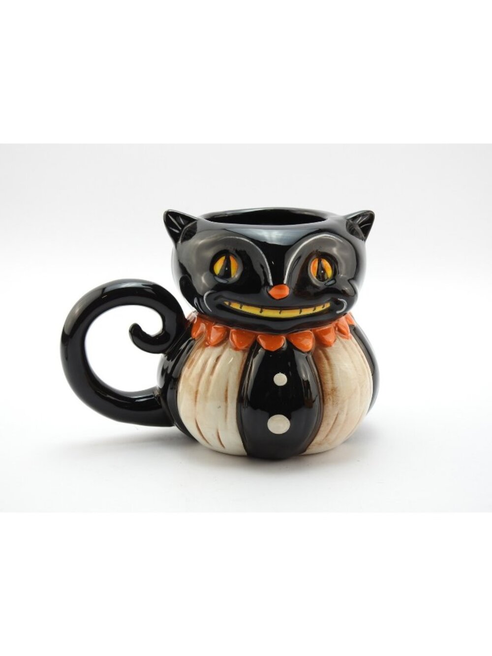 Johanna Parker Halloween Black Cat Pumpkin Mug Orange Collar Ceramic Retro